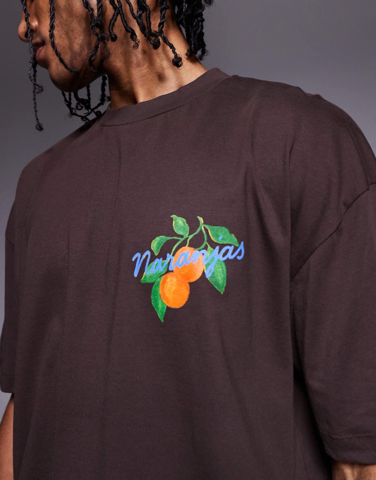 ASOS DESIGN boxy oversized t-shirt with front and back print in brown - ASOS Sample Sale EU Store