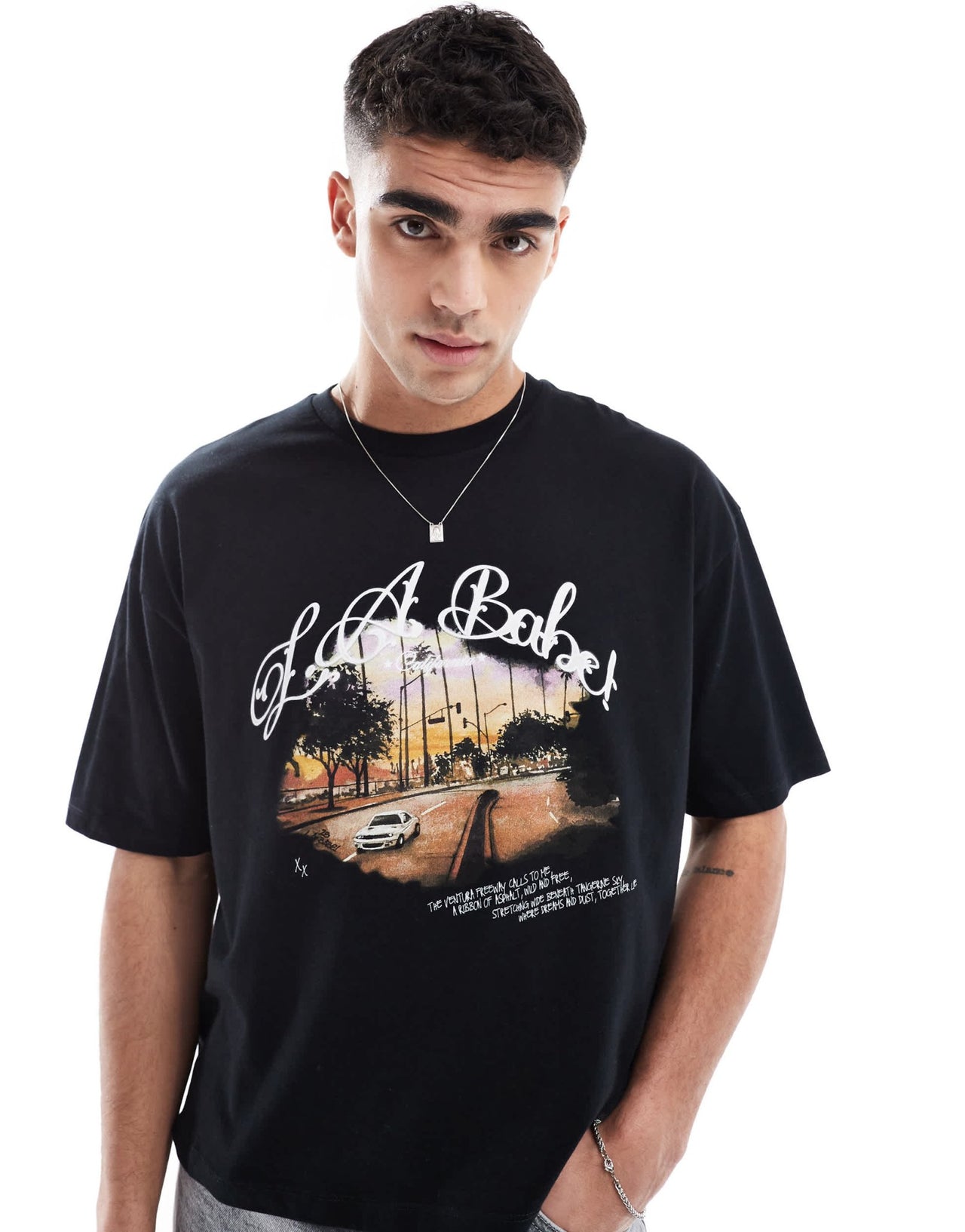 ASOS DESIGN boxy oversized t-shirt with scenic graphic in black - ASOS Sample Sale EU Store
