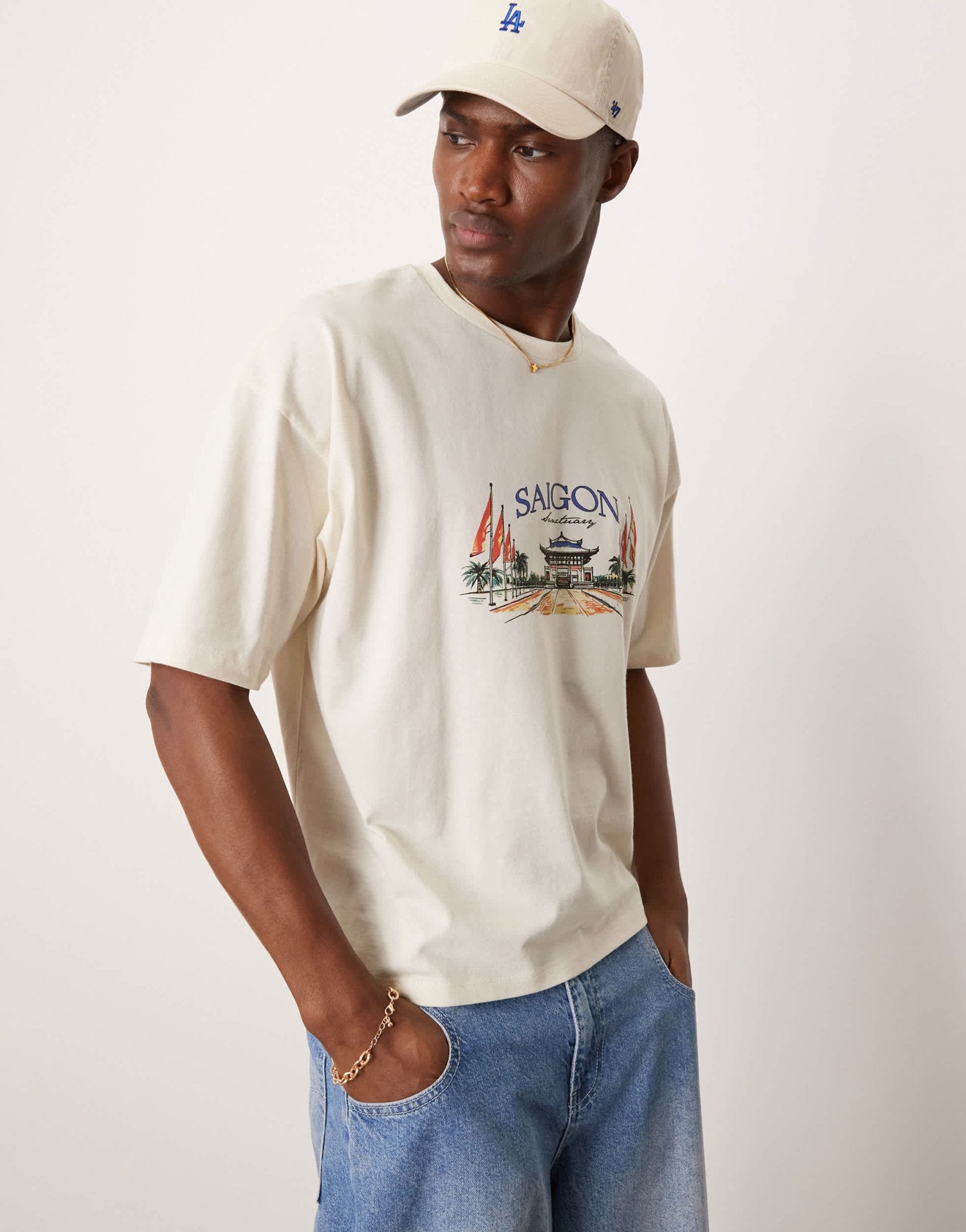ASOS DESIGN boxy oversized t-shirt with scenic graphic in cream - ASOS Sample Sale EU Store