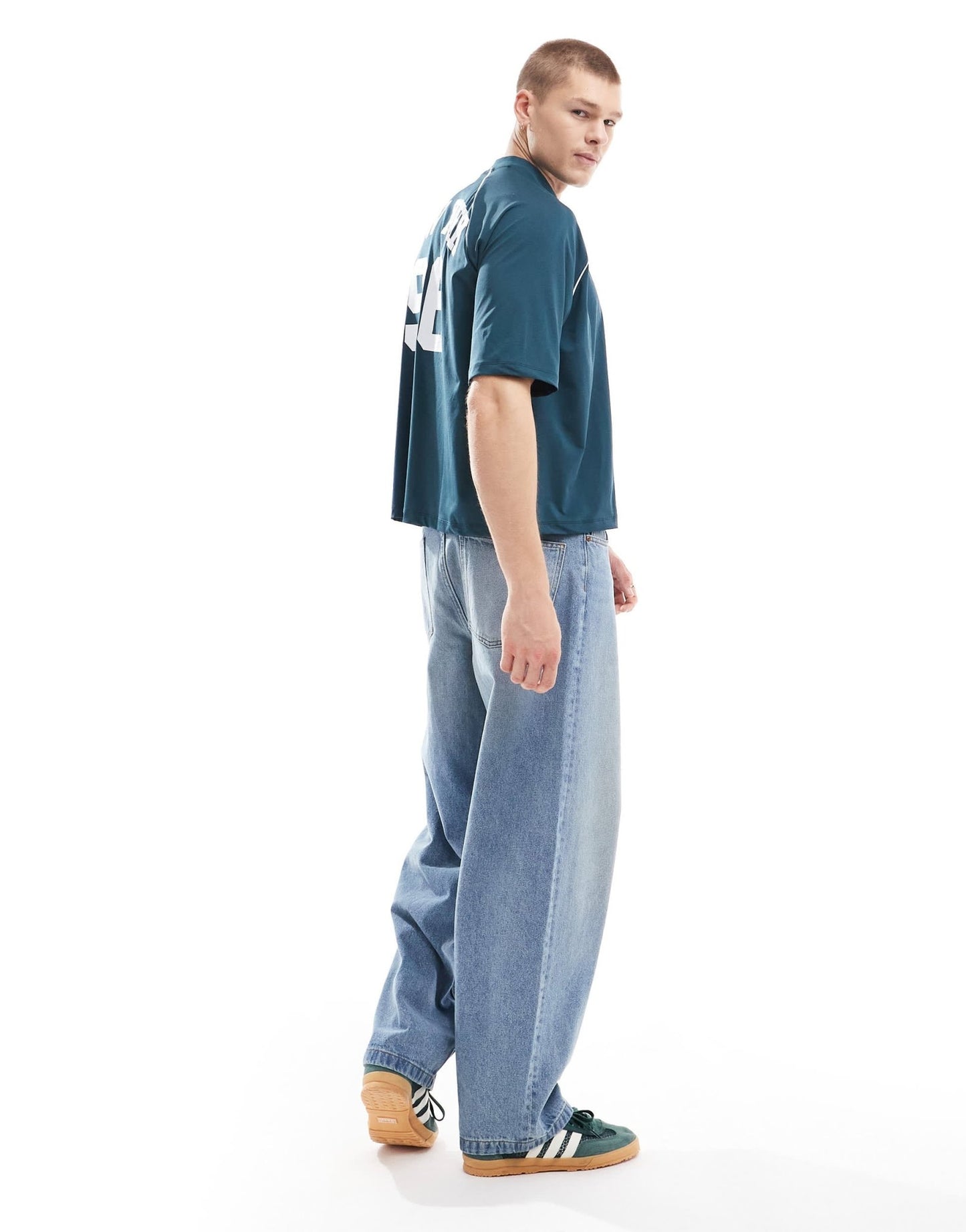 ASOS DESIGN boxy oversized t-shirt with sporty back print in teal - ASOS Sample Sale EU Store