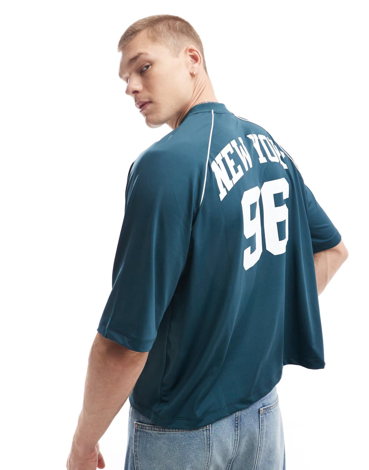 ASOS DESIGN boxy oversized t-shirt with sporty back print in teal - ASOS Sample Sale EU Store