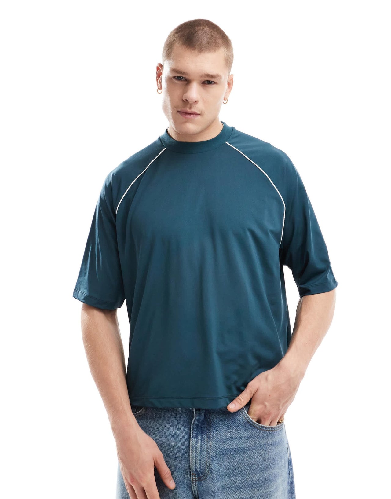 ASOS DESIGN boxy oversized t-shirt with sporty back print in teal - ASOS Sample Sale EU Store