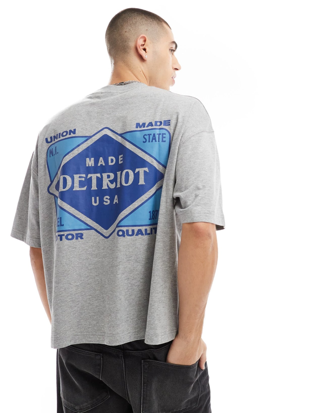 ASOS DESIGN boxy oversized t-shirt with workwear back print in grey marl - ASOS Sample Sale EU Store