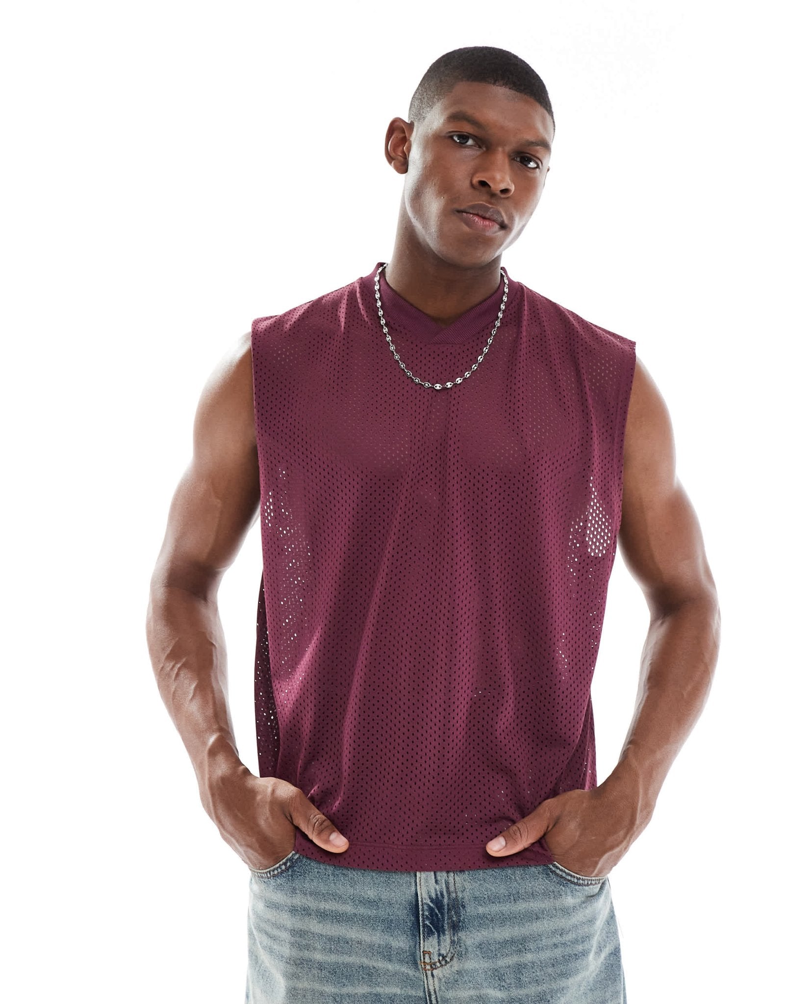 ASOS DESIGN boxy oversized tank in burgundy mesh - ASOS Sample Sale EU Store