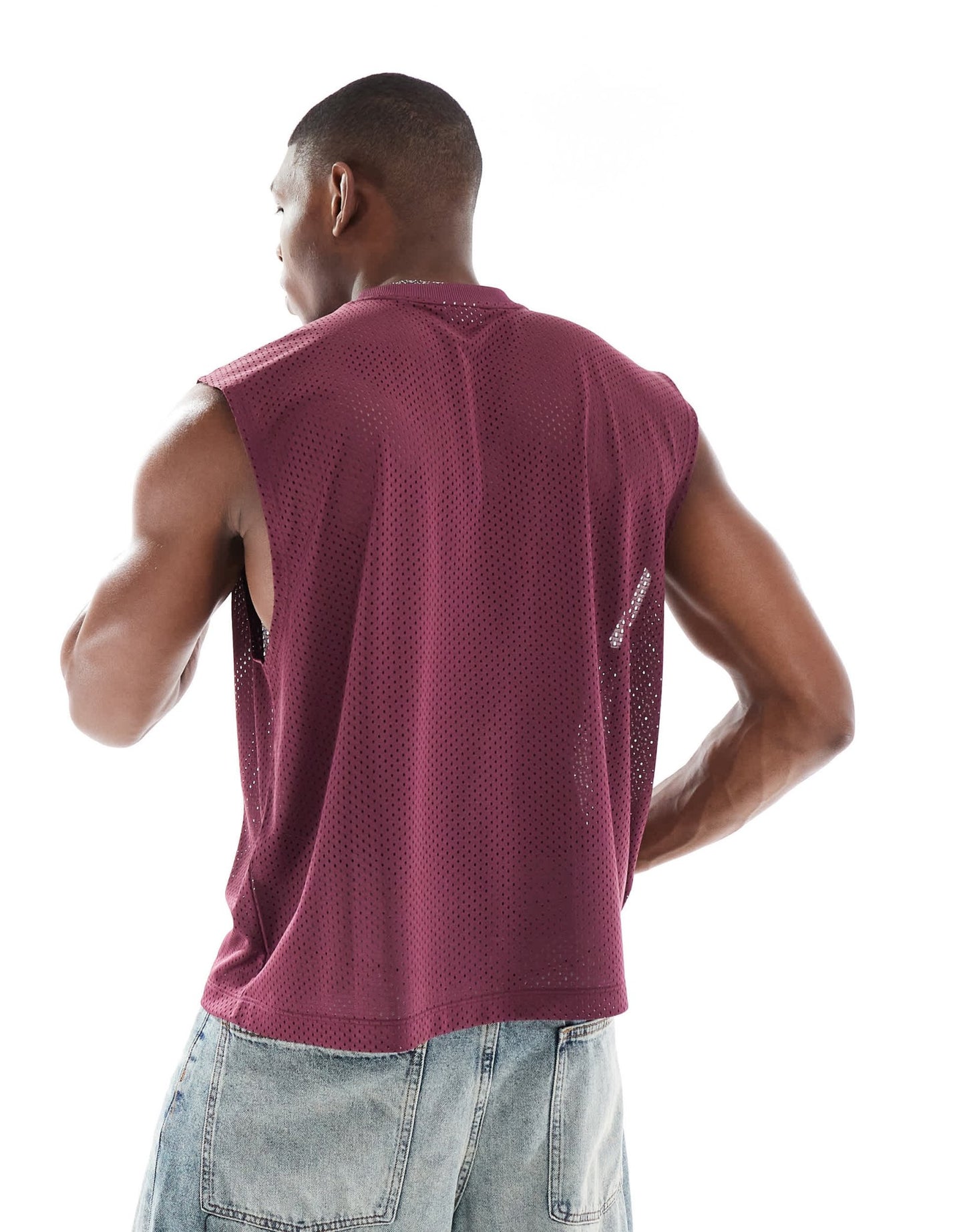 ASOS DESIGN boxy oversized tank in burgundy mesh - ASOS Sample Sale EU Store