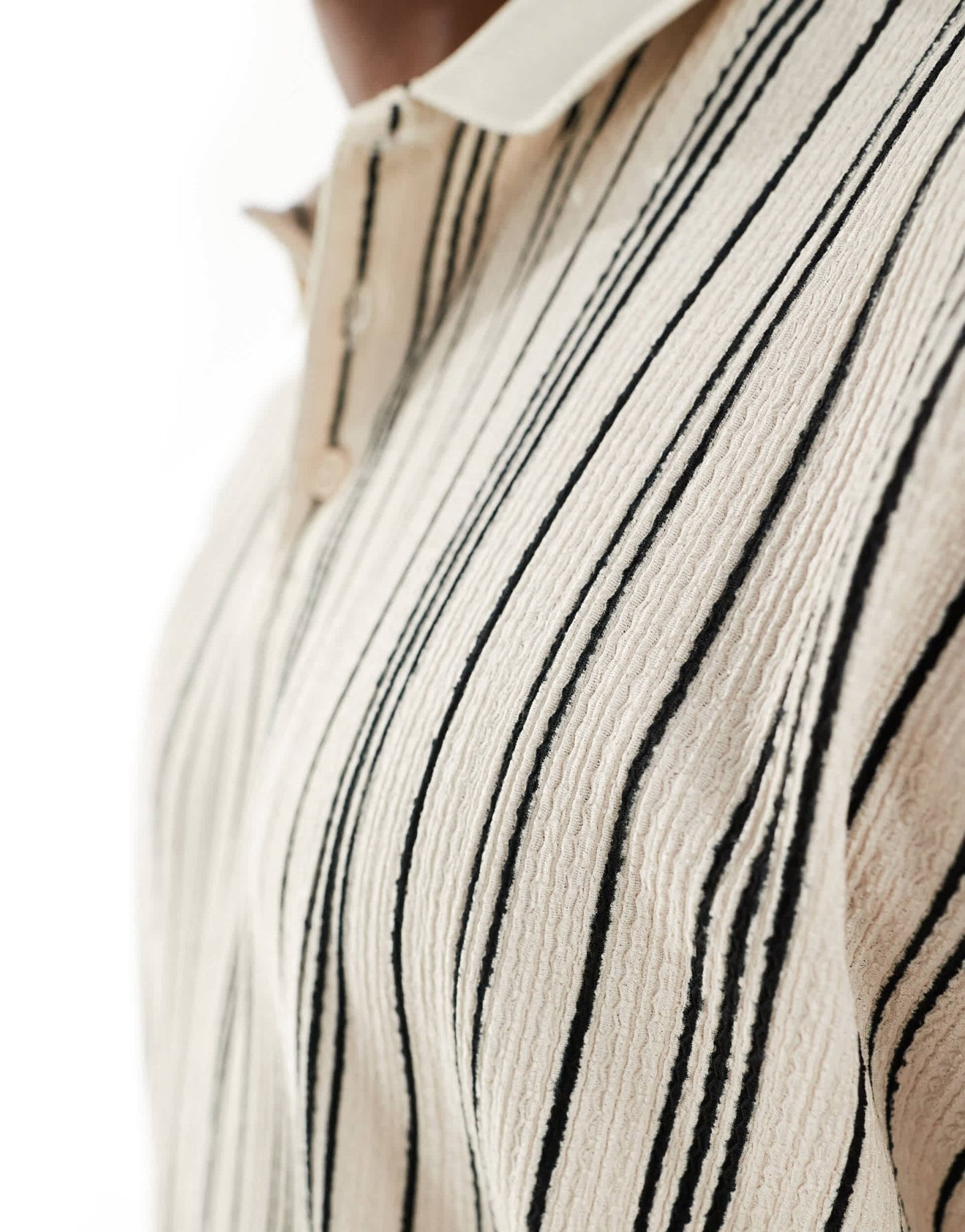 ASOS DESIGN boxy relaxed button polo shirt in neutral textured stripe - ASOS Sample Sale EU Store