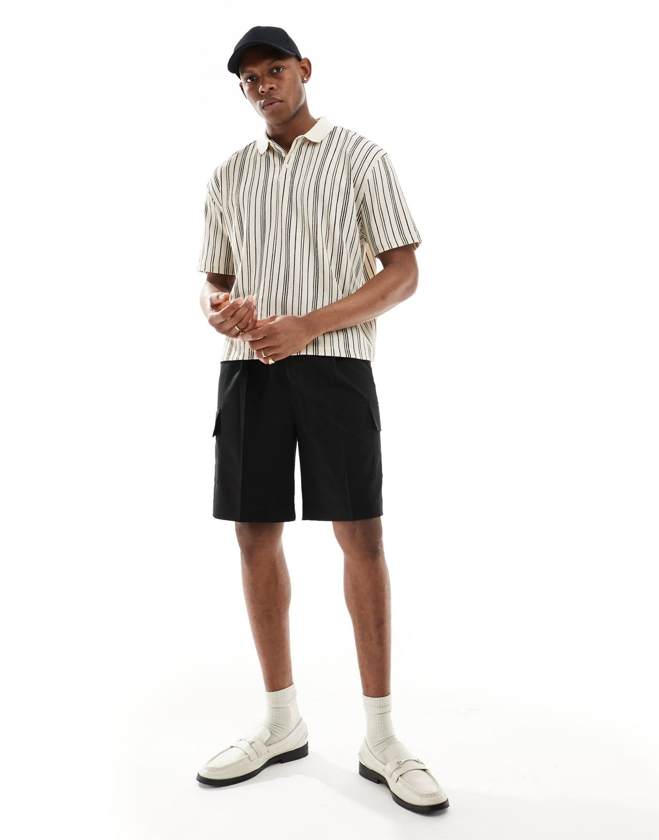 ASOS DESIGN boxy relaxed button polo shirt in neutral textured stripe - ASOS Sample Sale EU Store