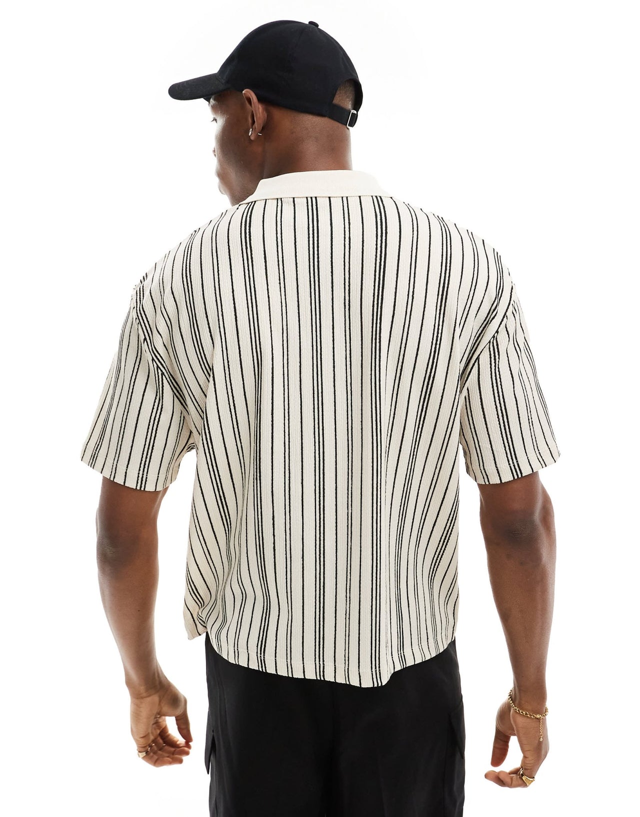 ASOS DESIGN boxy relaxed button polo shirt in neutral textured stripe - ASOS Sample Sale EU Store