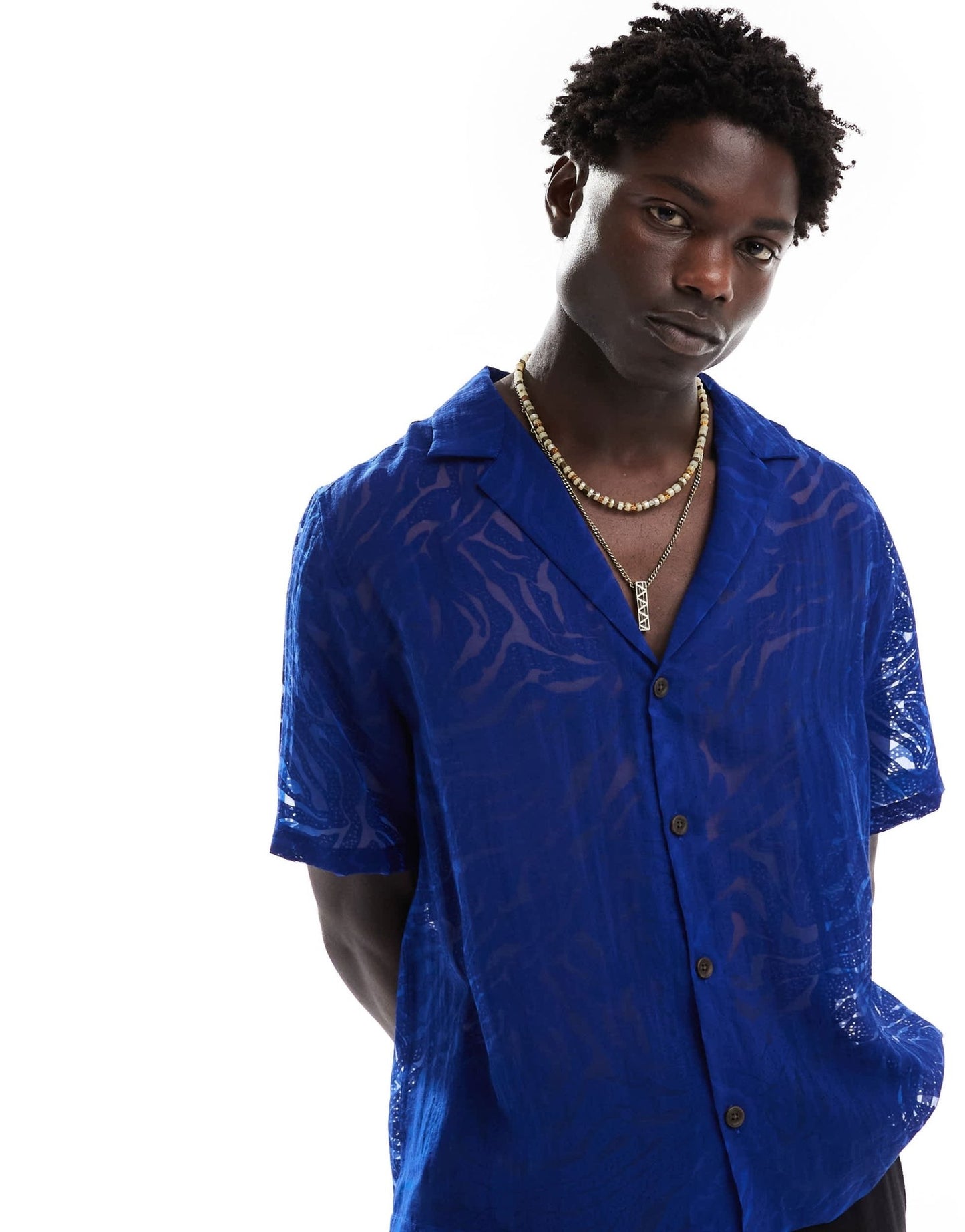 ASOS DESIGN boxy relaxed deep revere collar shirt in cobalt blue - ASOS Sample Sale EU Store