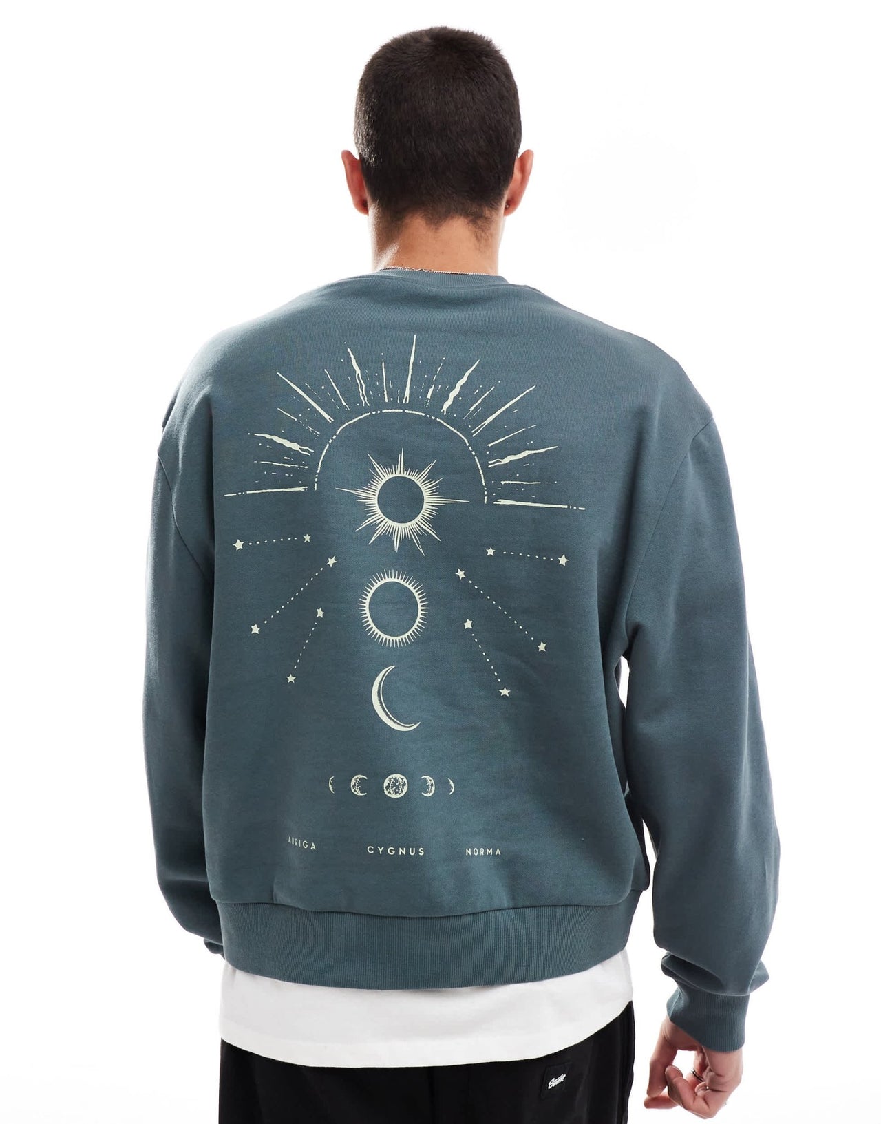 ASOS DESIGN boxy sweatshirt with back celestial print in washed navy - ASOS Sample Sale EU Store