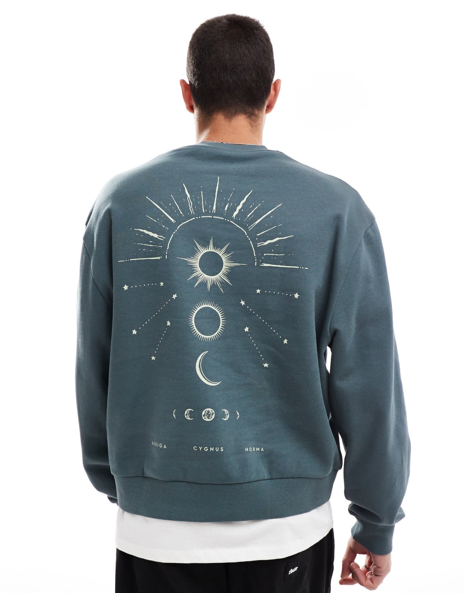 ASOS DESIGN boxy sweatshirt with back celestial print in washed navy - ASOS Sample Sale EU Store