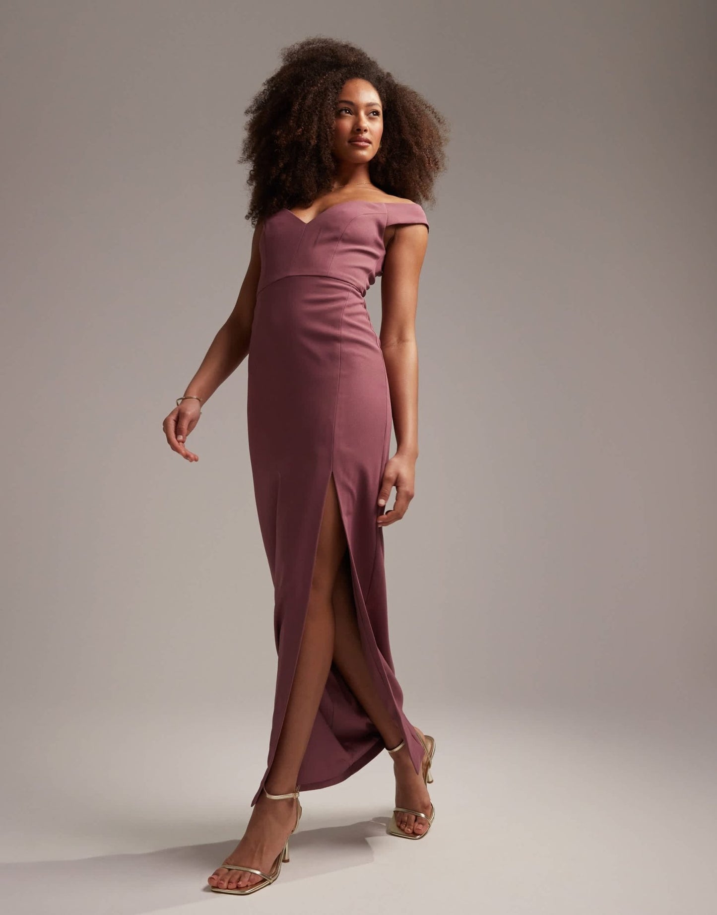 ASOS DESIGN Bridesmaid crepe bardot column maxi dress with split in orchid - ASOS Sample Sale EU Store