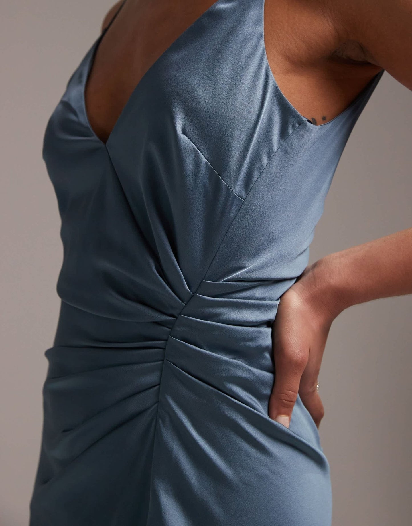 ASOS DESIGN Bridesmaid satin cami maxi dress with drape detail in dusky blue - ASOS Sample Sale EU Store
