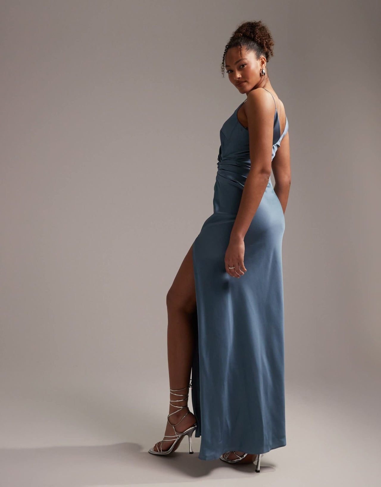 ASOS DESIGN Bridesmaid satin cami maxi dress with drape detail in dusky blue - ASOS Sample Sale EU Store