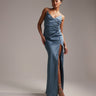ASOS DESIGN Bridesmaid satin cami maxi dress with drape detail in dusky blue