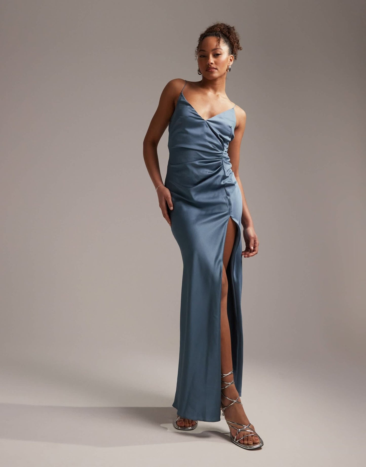 ASOS DESIGN Bridesmaid satin cami maxi dress with drape detail in dusky blue - ASOS Sample Sale EU Store