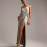 ASOS DESIGN Bridesmaid satin cami maxi dress with drape detail in sage green