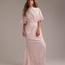 ASOS DESIGN Bridesmaids slash neck crepe t-shirt sleeve minimal drape maxi dress in soft pink
