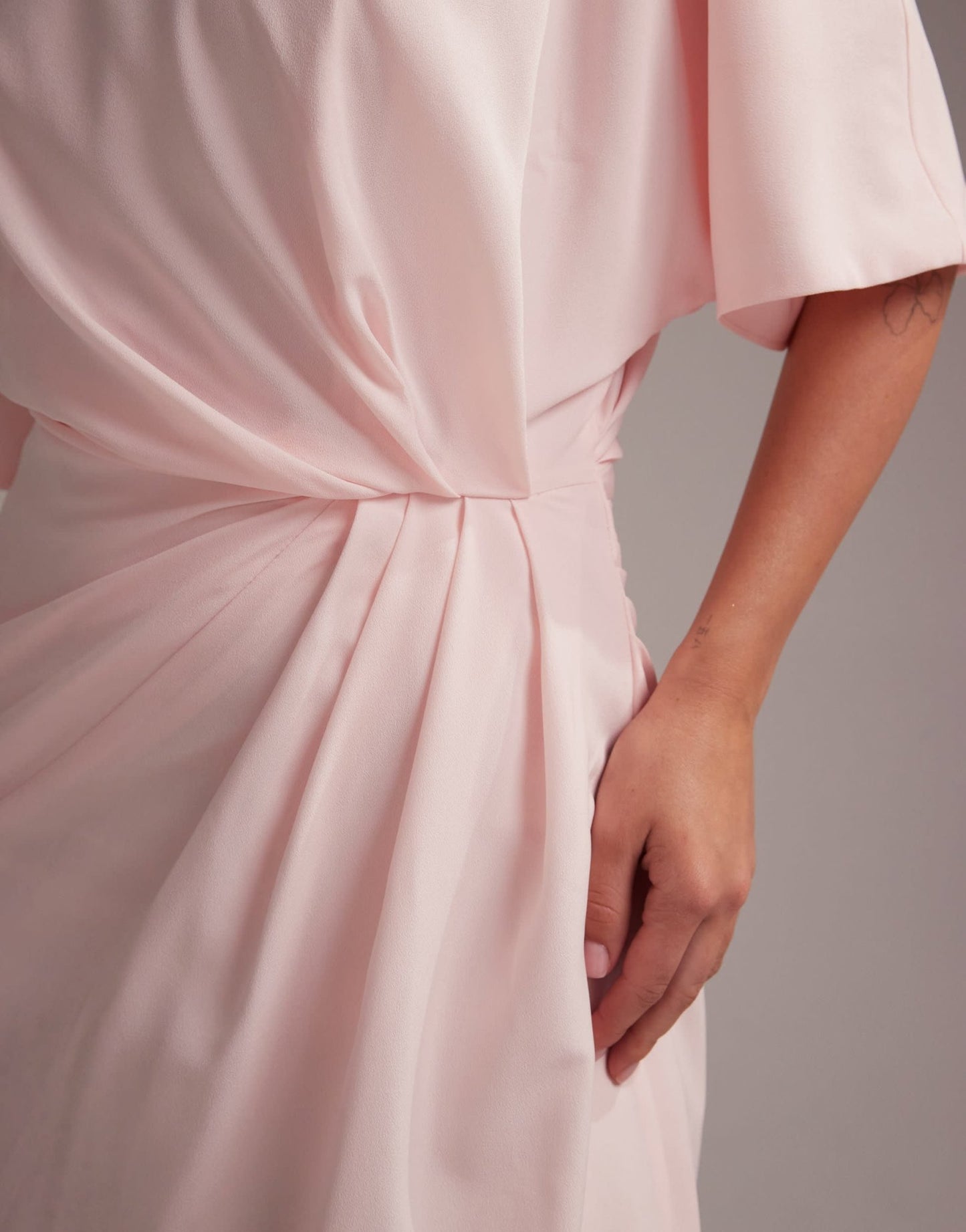 ASOS DESIGN Bridesmaids slash neck crepe t-shirt sleeve minimal drape maxi dress in soft pink - ASOS Sample Sale EU Store