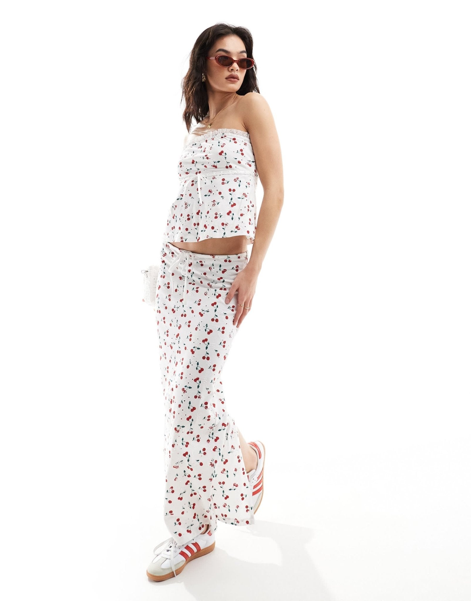 ASOS DESIGN broderie column skirt with tie in cherry print - ASOS Sample Sale EU Store