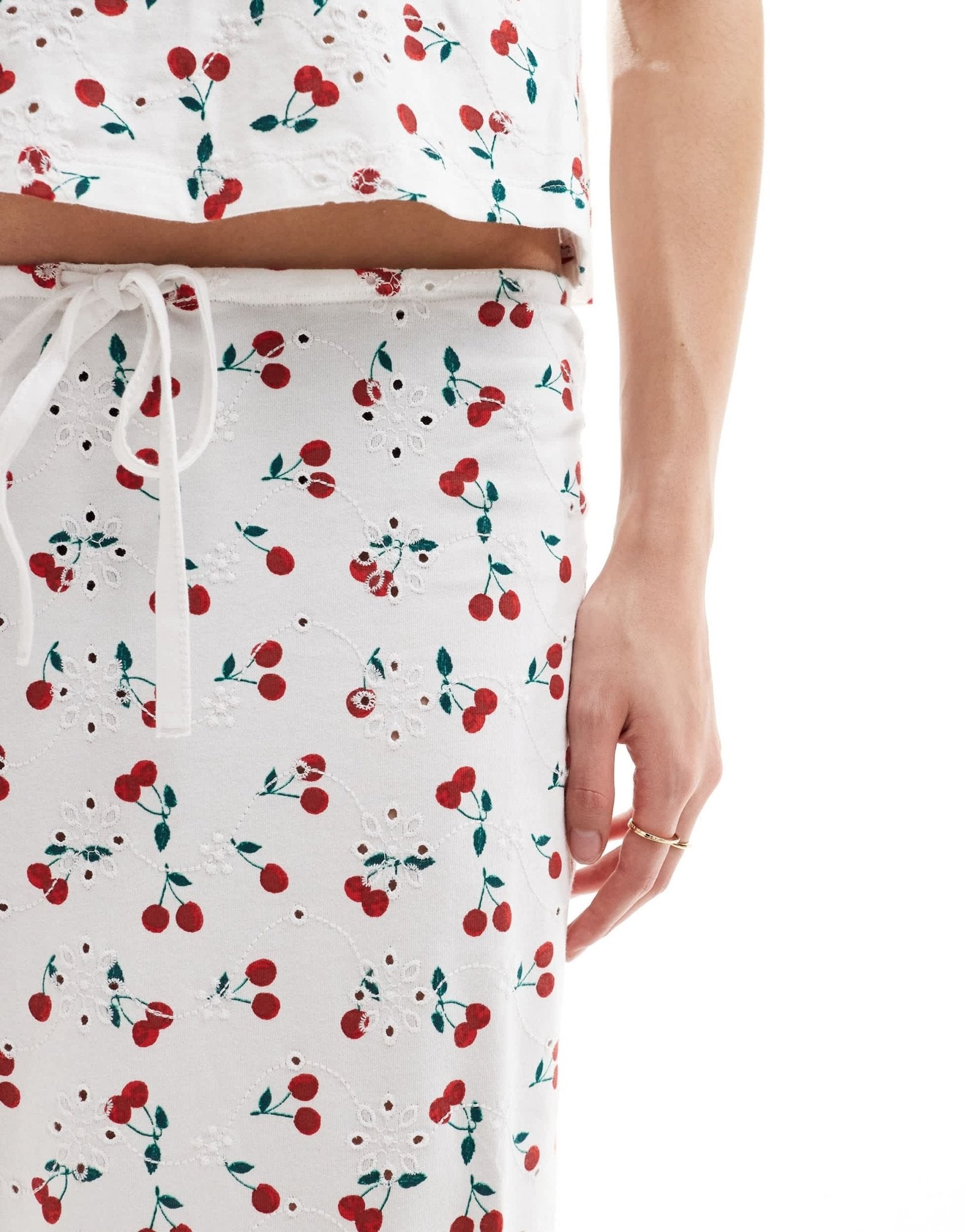 ASOS DESIGN broderie column skirt with tie in cherry print - ASOS Sample Sale EU Store