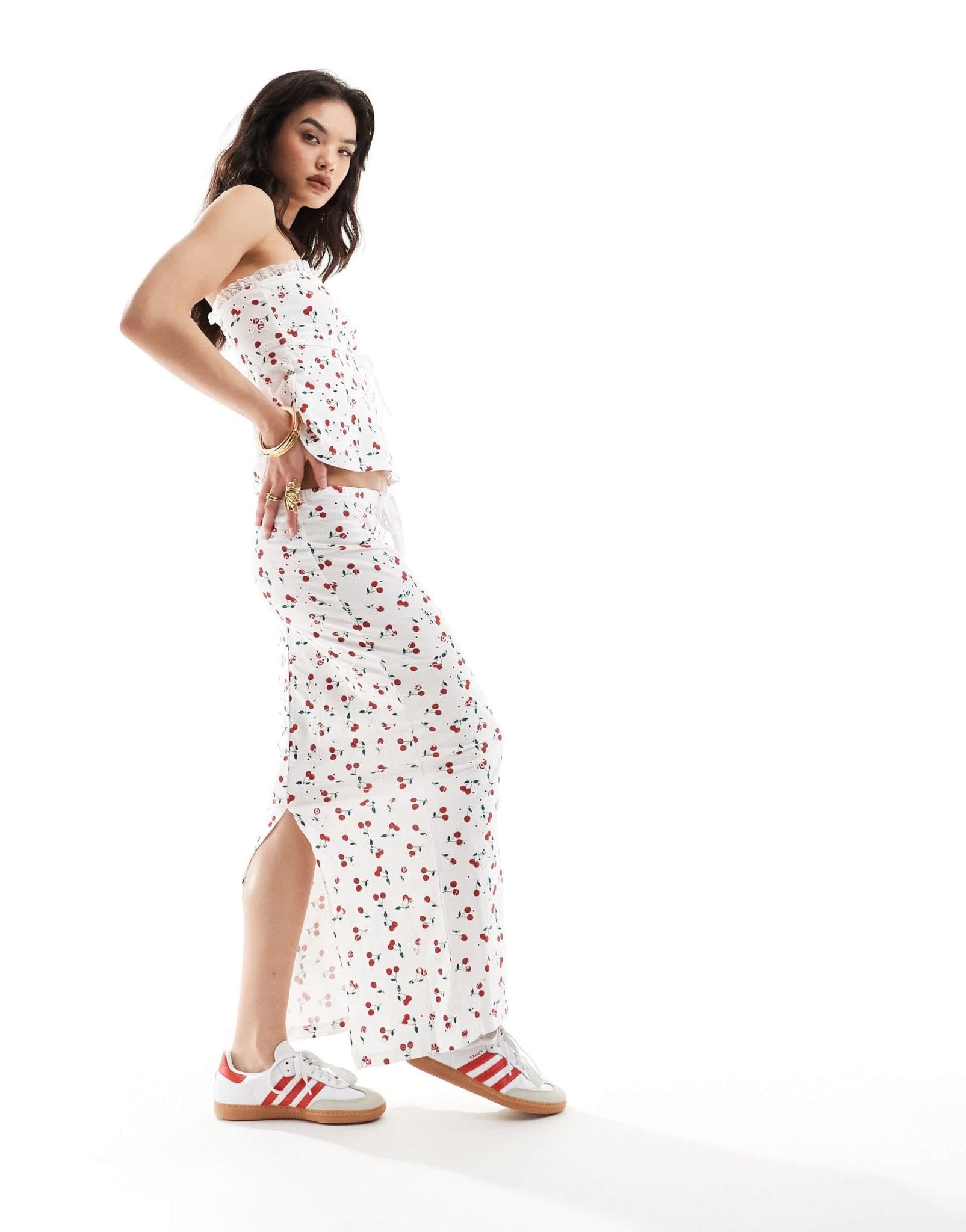 ASOS DESIGN broderie column skirt with tie in cherry print - ASOS Sample Sale EU Store