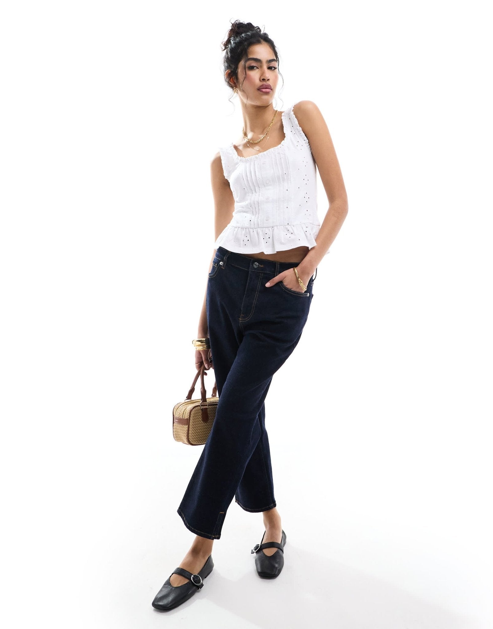 ASOS DESIGN broderie frill hem button down vest in white - ASOS Sample Sale EU Store