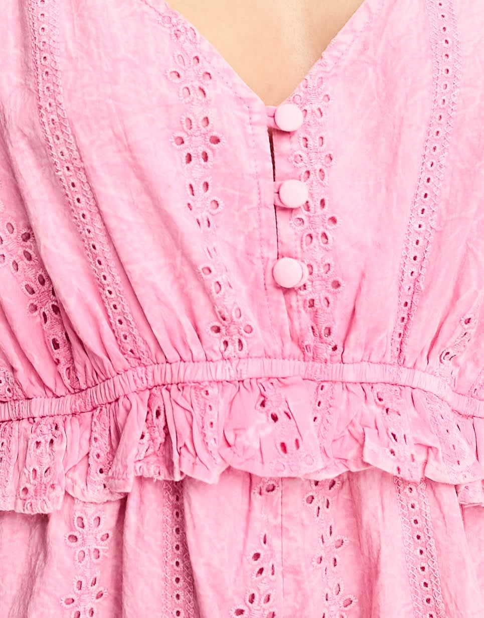 ASOS DESIGN broderie frill smock playsuit in pink - ASOS Sample Sale EU Store