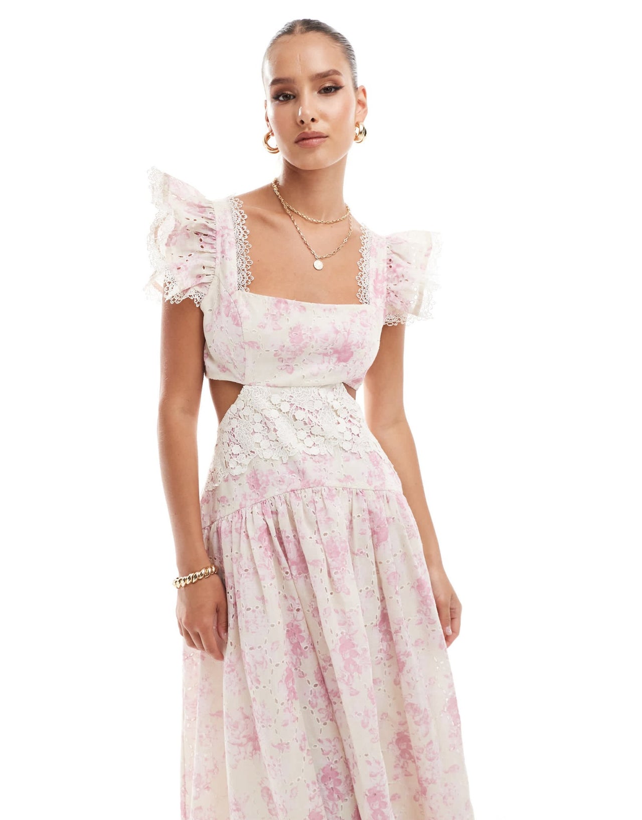 ASOS DESIGN broderie maxi dress with sweetheart neckline in floral print - ASOS Sample Sale EU Store