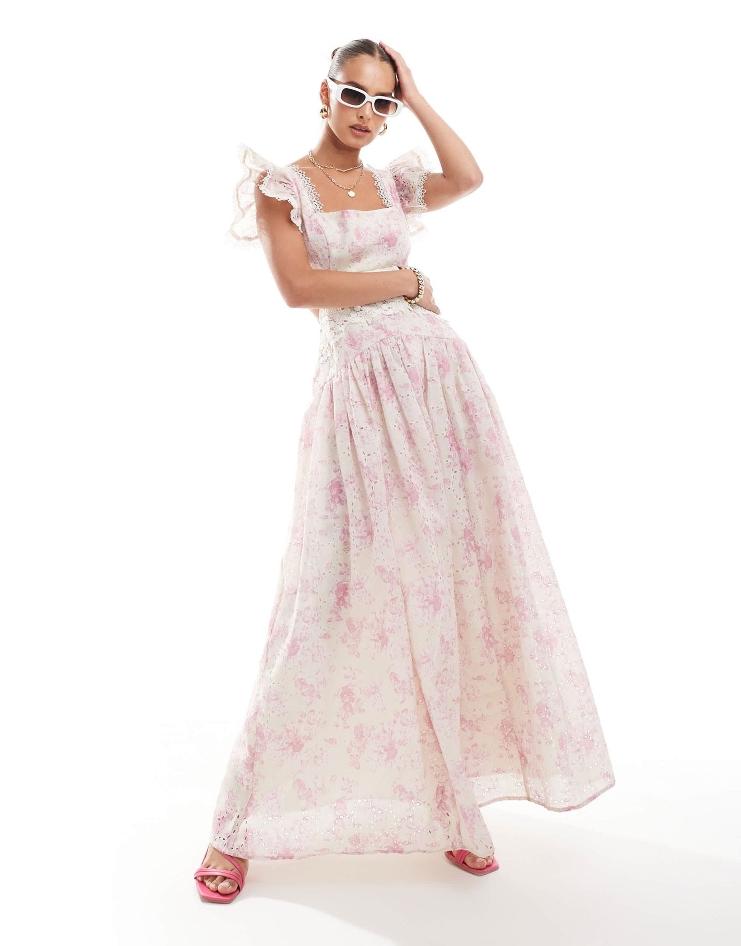 ASOS DESIGN broderie maxi dress with sweetheart neckline in floral print - ASOS Sample Sale EU Store