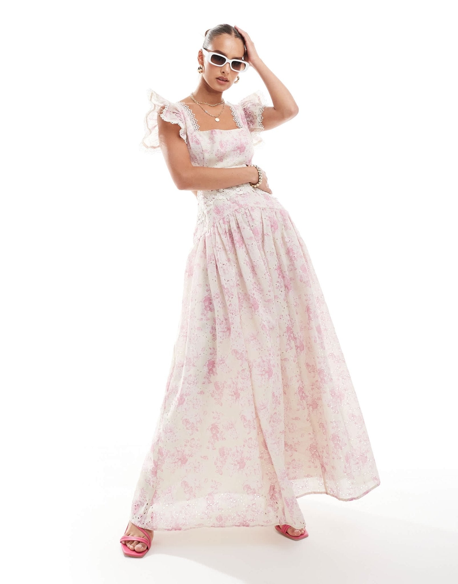 ASOS DESIGN broderie maxi dress with sweetheart neckline in floral print - ASOS Sample Sale EU Store