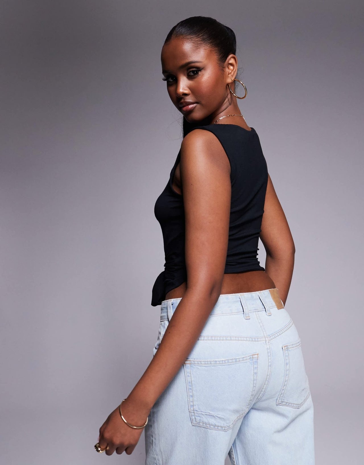 ASOS DESIGN brushed asymmetric neck short sleeve top with tie waist detail in black - ASOS Sample Sale EU Store