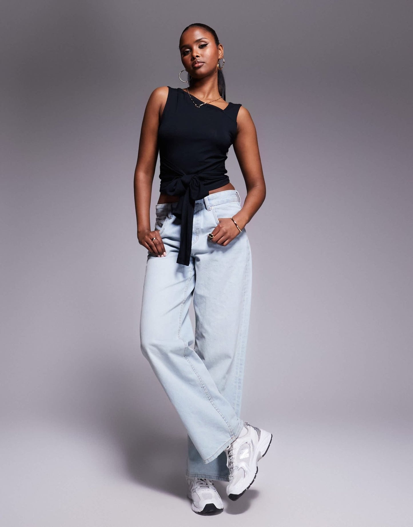 ASOS DESIGN brushed asymmetric neck short sleeve top with tie waist detail in black - ASOS Sample Sale EU Store