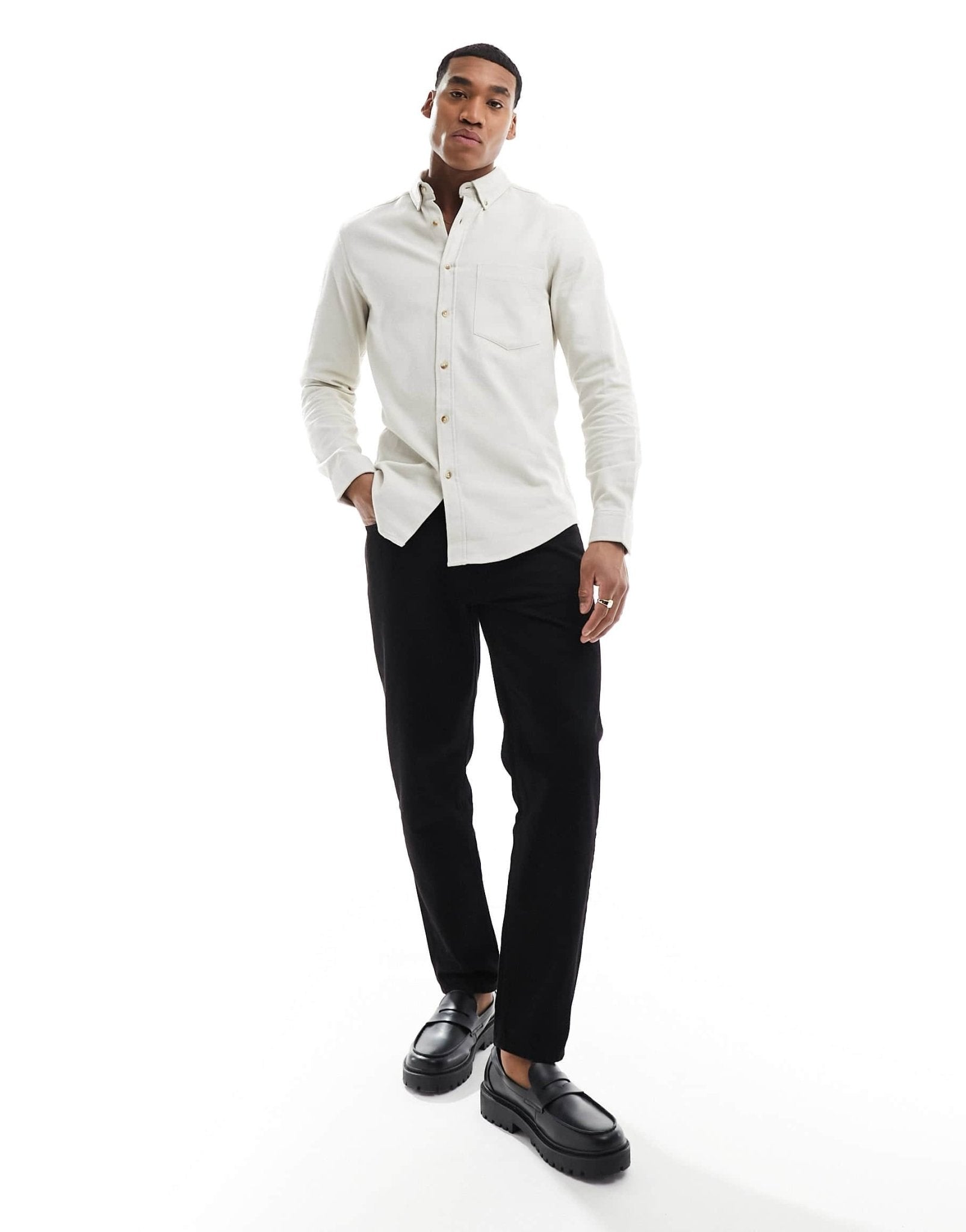ASOS DESIGN brushed oxford regular shirt in stone - ASOS Sample Sale EU Store