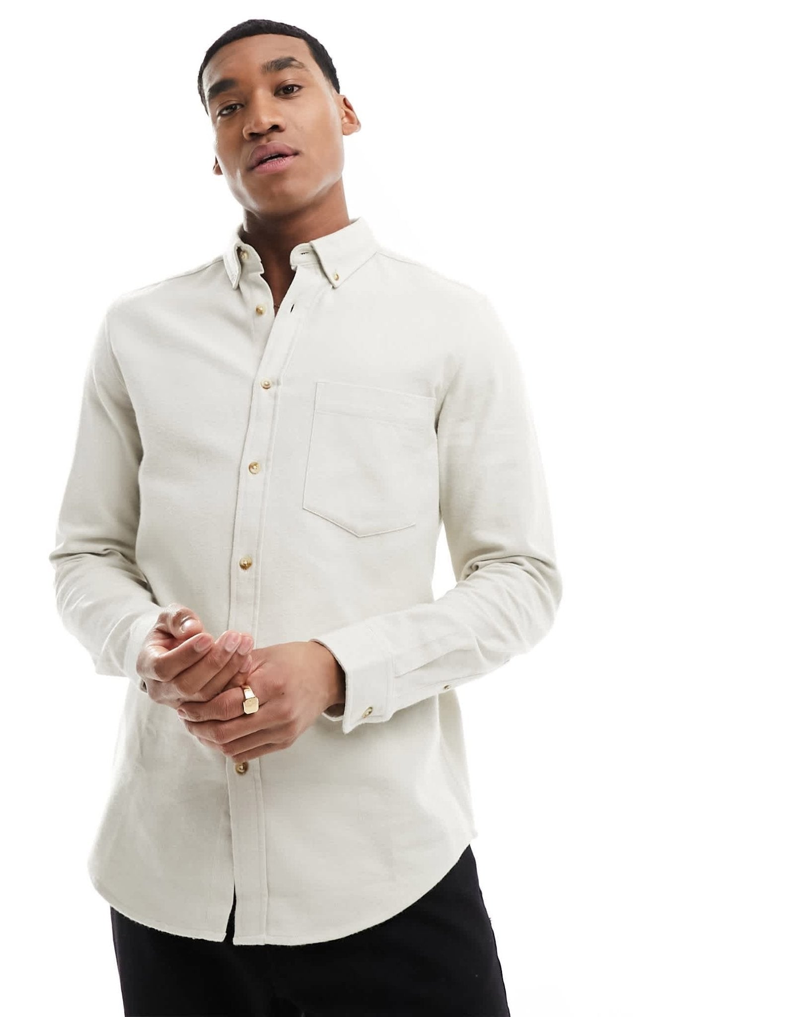ASOS DESIGN brushed oxford regular shirt in stone - ASOS Sample Sale EU Store