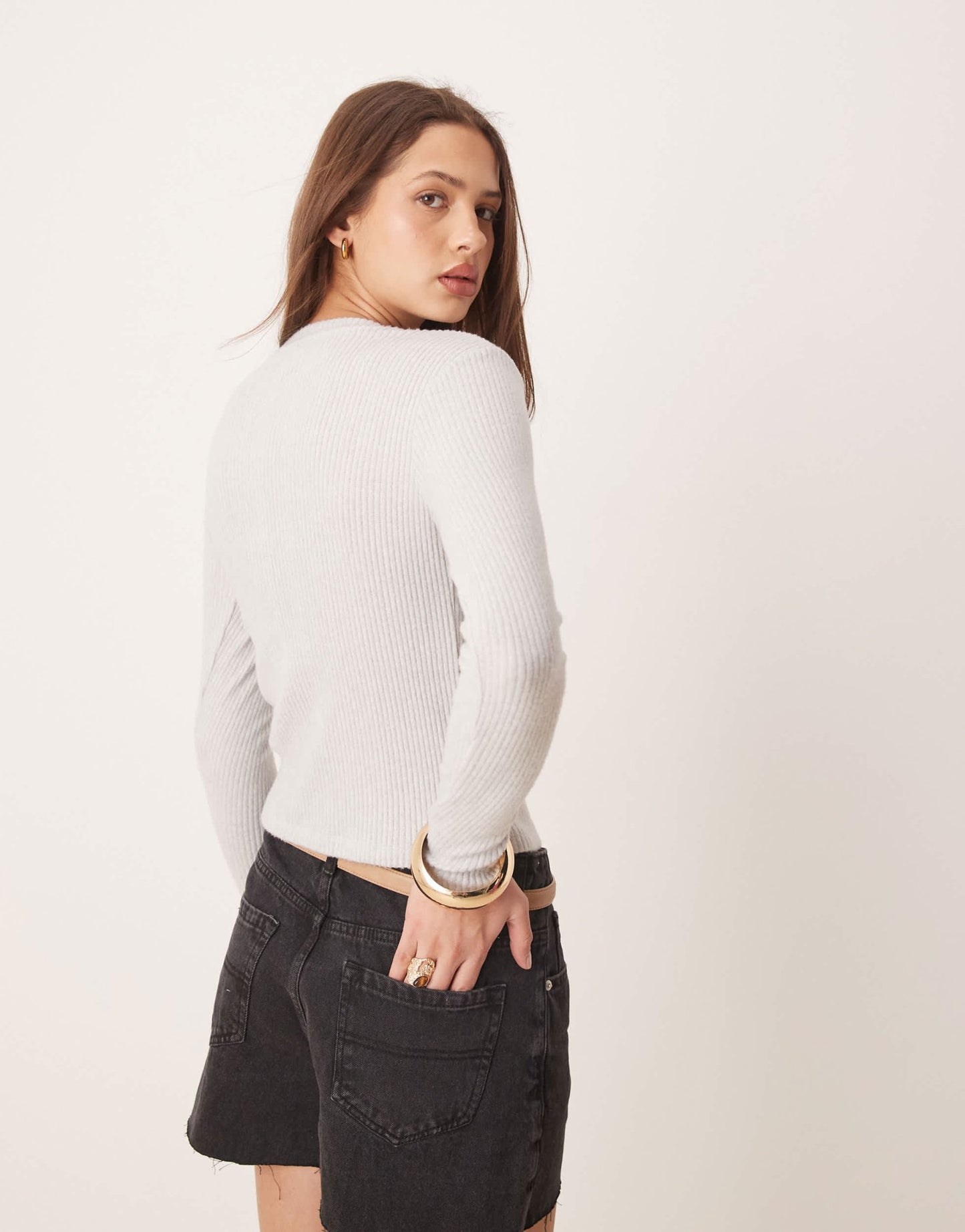 ASOS DESIGN brushed rib henley long sleeve top in grey - ASOS Sample Sale EU Store