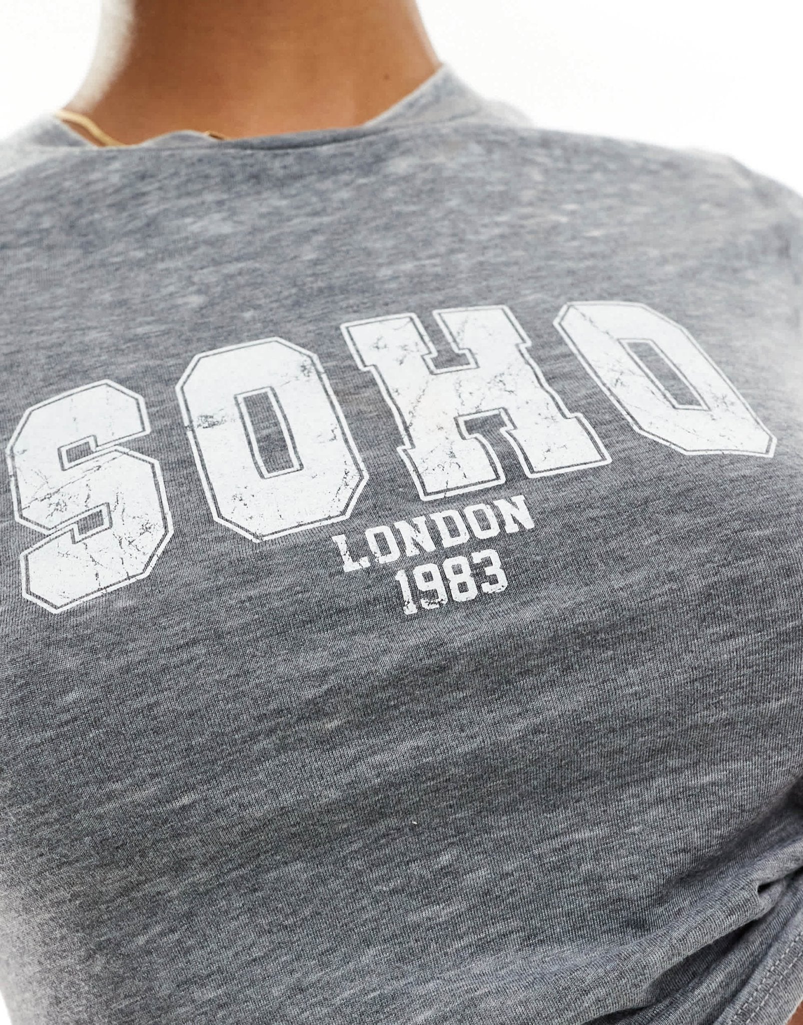 ASOS DESIGN burn out baby tee with soho graphic in grey - ASOS Sample Sale EU Store