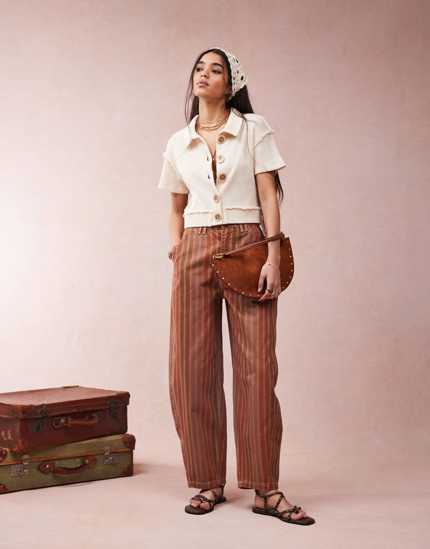 ASOS DESIGN button down cropped waffle shirt in cream - ASOS Sample Sale EU Store
