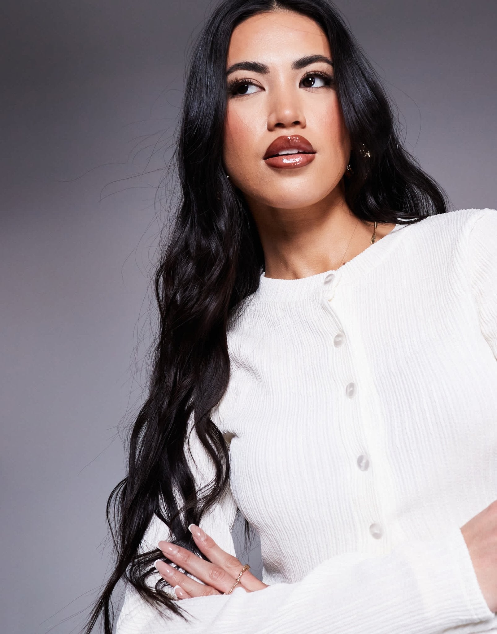 ASOS DESIGN button up long sleeve cardi in crinkle white - ASOS Sample Sale EU Store