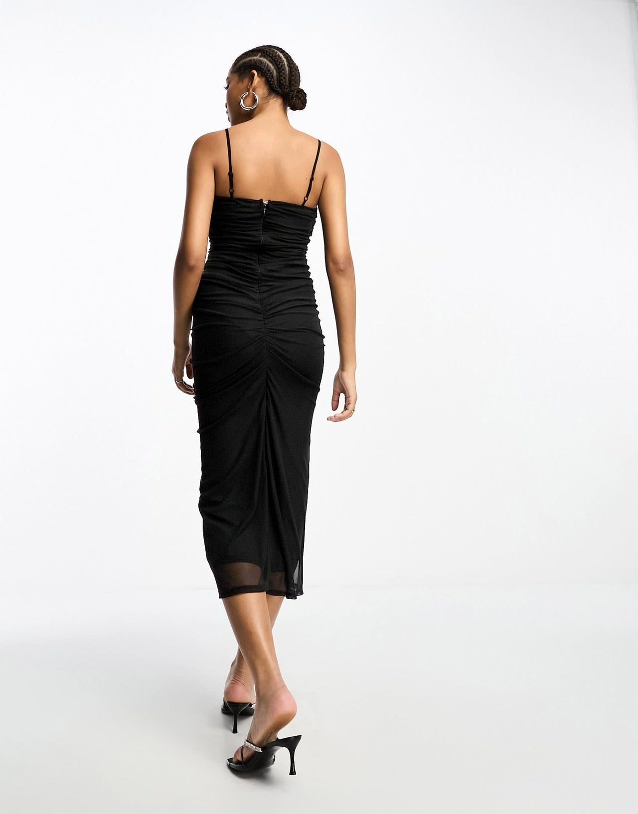 ASOS DESIGN cami ruched mesh midi dress in black - ASOS Sample Sale EU Store