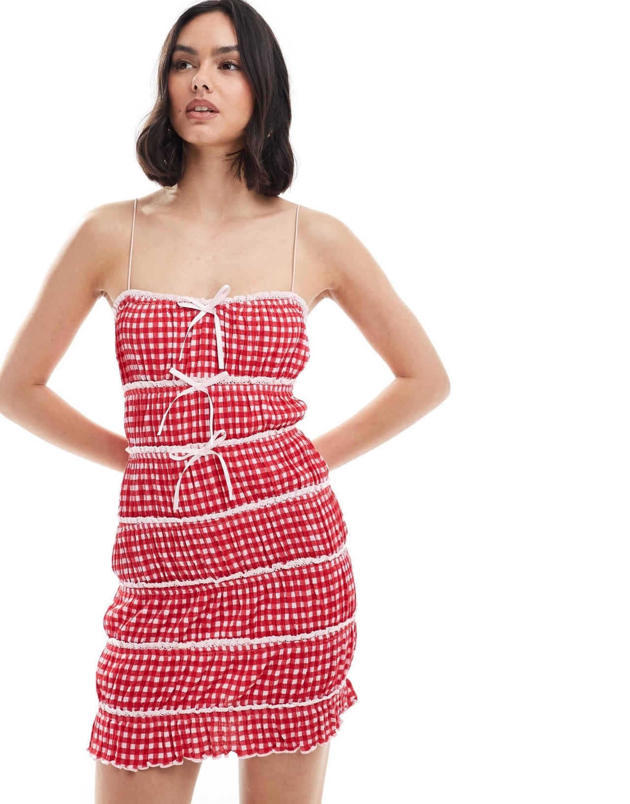 ASOS DESIGN cami strap with ruching mini dress in red gingham print - ASOS Sample Sale EU Store