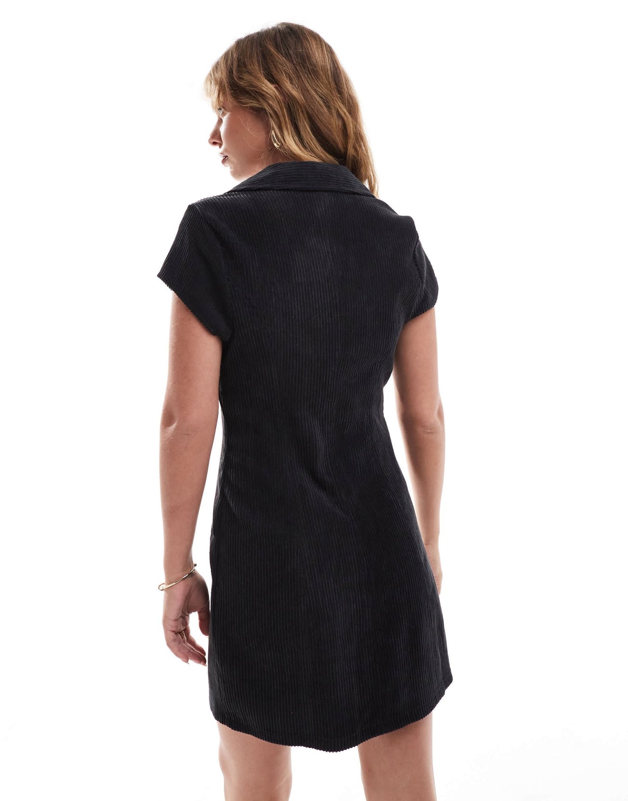 ASOS DESIGN cap sleeve cord zip through mini dress in black - ASOS Sample Sale EU Store