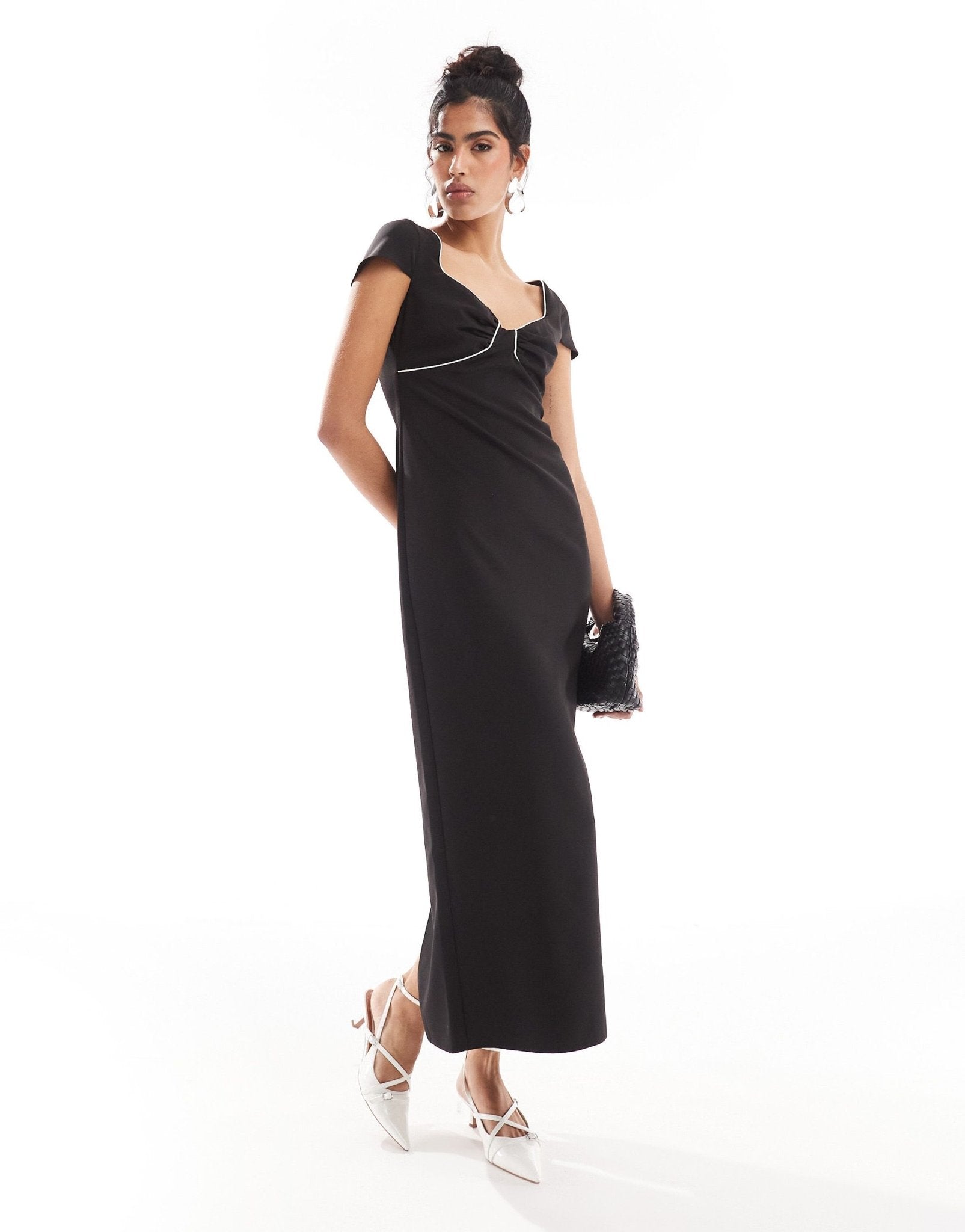 ASOS DESIGN cap sleeve midi dress with contrast piping in black - ASOS Sample Sale EU Store