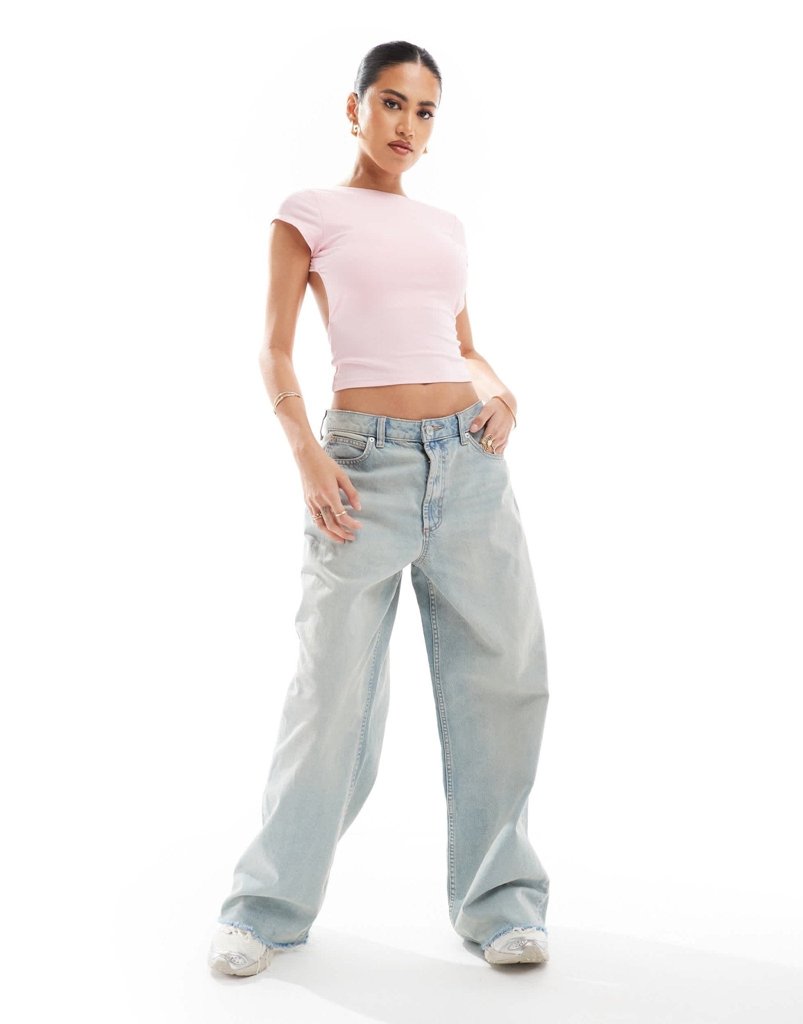 ASOS DESIGN cap sleeve top with open back in pink - ASOS Sample Sale EU Store