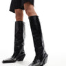 Botas western hasta la rodilla de cuero premium ASOS DESIGN Cassie con detalle de tachuelas en negro