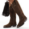 ASOS DESIGN Celeste flat western knee boots in choc faux suede