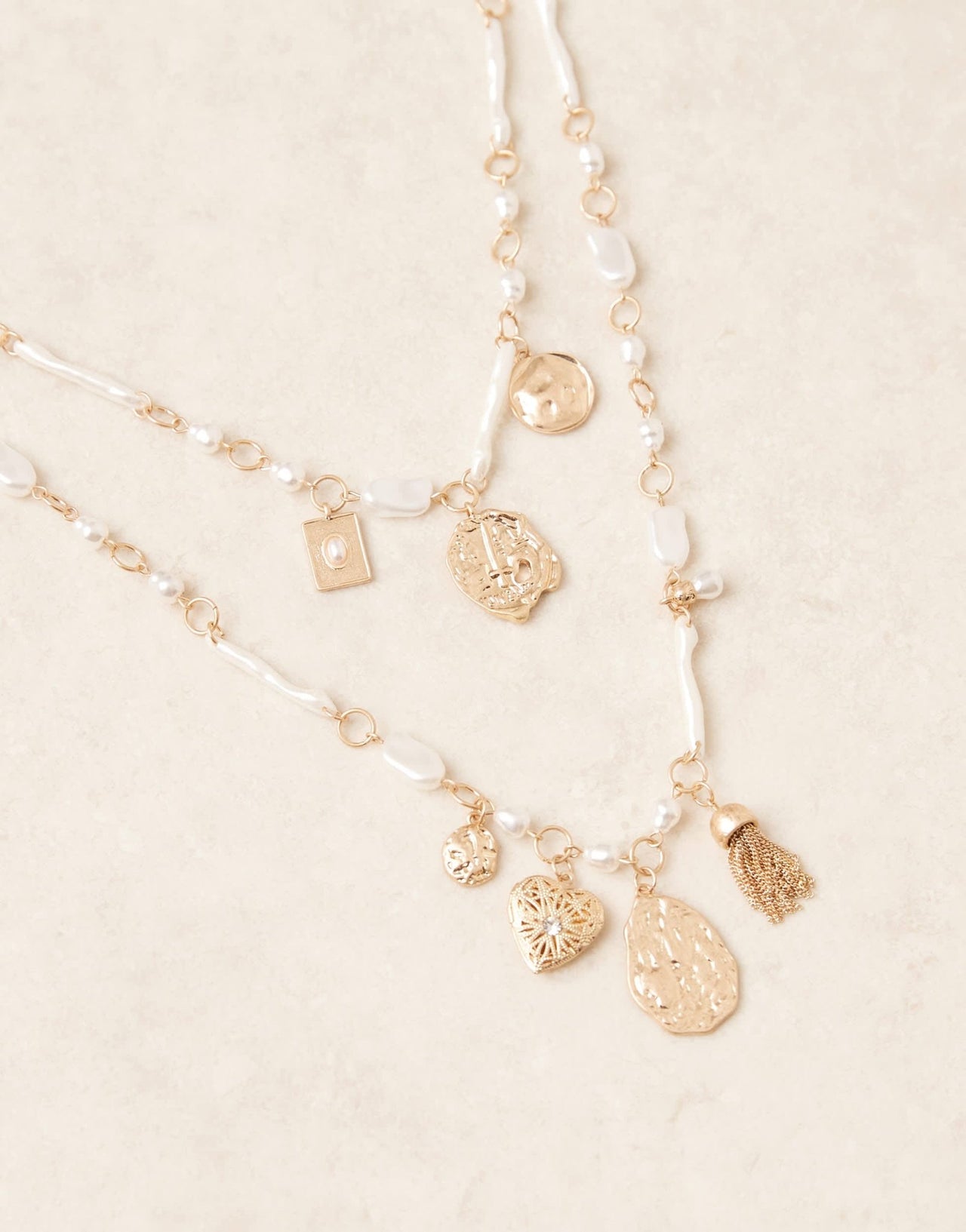 ASOS DESIGN charm necklace with faux pearl detail in gold tone - ASOS Sample Sale EU Store