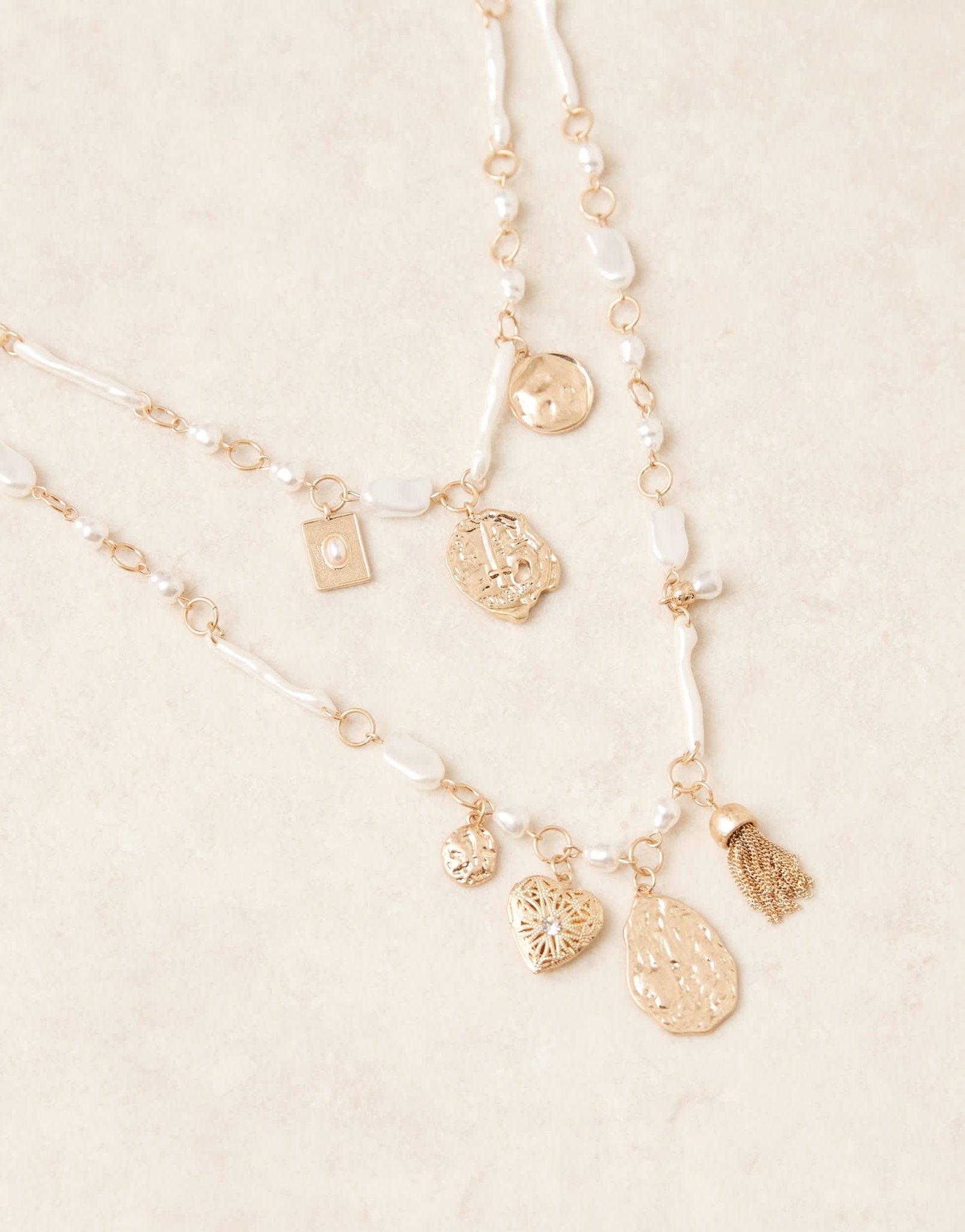 ASOS DESIGN charm necklace with faux pearl detail in gold tone - ASOS Sample Sale EU Store