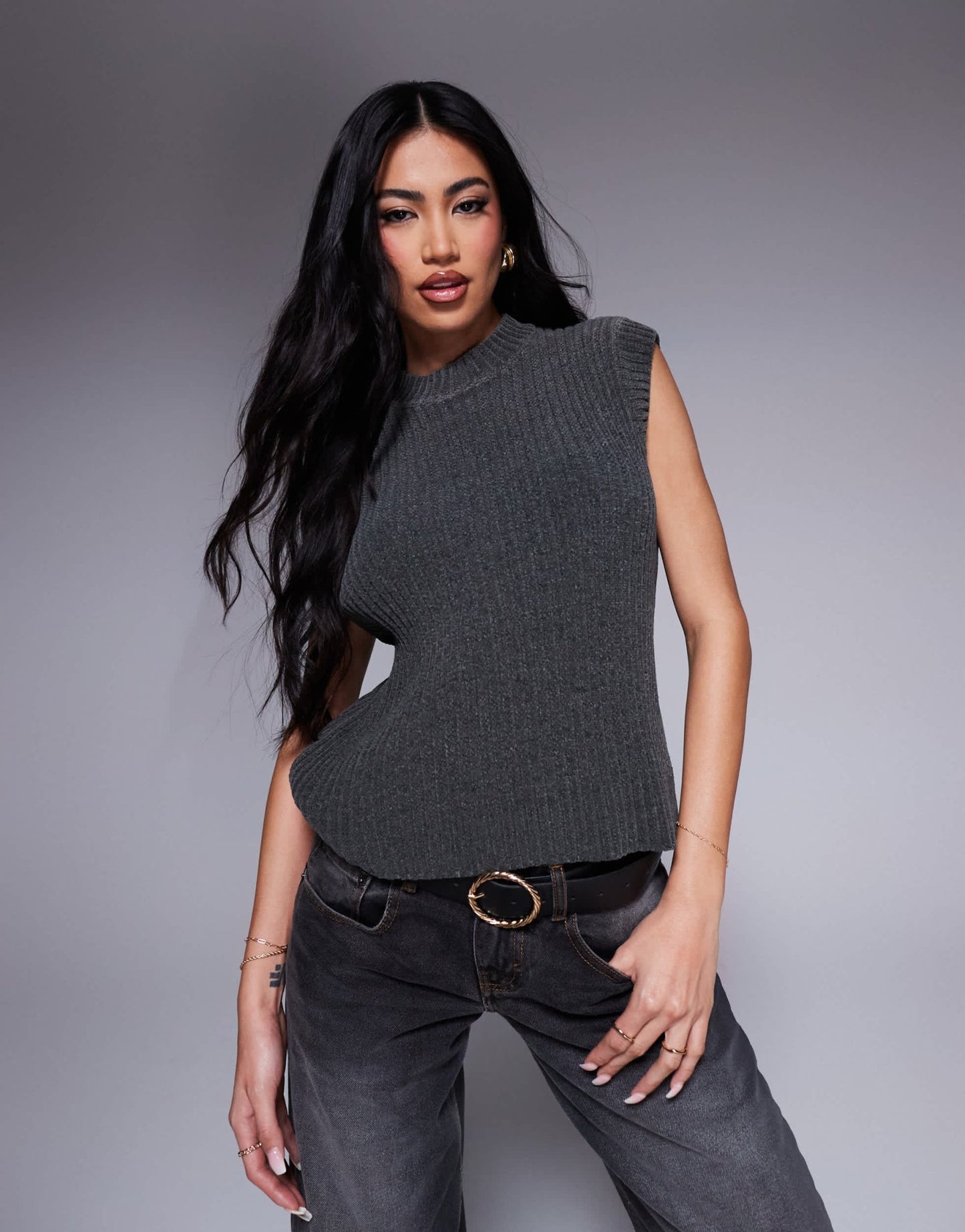 ASOS DESIGN chenille knitted tank in charcoal - ASOS Sample Sale EU Store