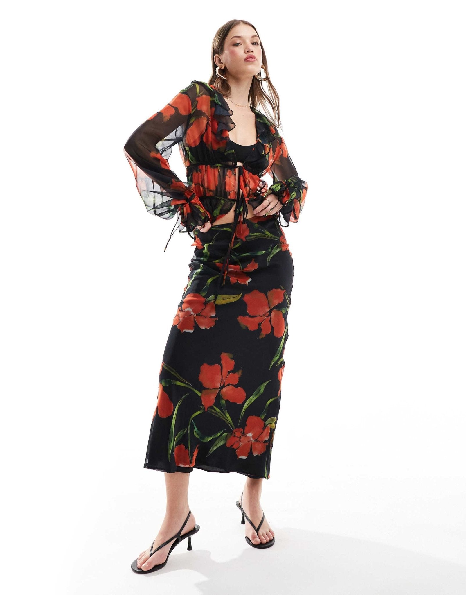 ASOS DESIGN chiffon bias maxi skirt co - ord in floral print - ASOS Sample Sale EU Store